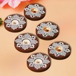 eCraftIndia Brown & White Round Handcrafted Wooden Block Print Tea Light Candle Holders, Diya Stands - Tea Light Holders - Christmas Diwali Decoration Items for Home Decor - Set of 6