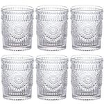 MDLUU 6-Pack Embossed Drinking Glasses, Romantic Glassware, Vintage Glass Tumblers for Juice, Beverages, Cocktail, Capacity 9oz/265ml