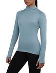 TCA Women's SuperThermal Long Sleeve Performance Base Layer Running Training Workout Top - Mock Neck - with Thumbholes - Tourmaline, M