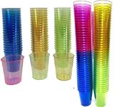 80 Plastic Shot Glasses, NEON 30ml - Shot Cups| Shots Vodka Jelly Sample Tasting Desserts, Weddings Birthdays Parties Christmas, Stag, Hen, Reusable (80)