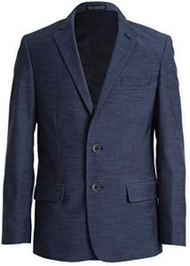 Calvin Klein Boys' Blazer Suit Jacket, 2-Button Single Breasted Closure, Buttoned Cuffs & Front Flap Pockets, Blue Weave, 12