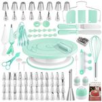 Cake Decorating Kit, 137pcs Cake Decorating Supplies with Cake Turntable for Decorating, Pastry Piping Bag, Russian Piping Tips Baking Tools, Cake Baking Supplies for Beginners (Green)