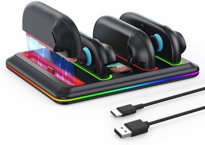 Controller Charger Dock for Nintendo Switch-2: GEEKERA 4 in 1 Portable Dual-Direction Magnetic Charger Staion for JoyCon 2 (2025) Accessories with RGB Light Fast Charging Dock for Party Game Gift