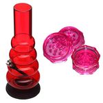 METIER 12 Inch Tall Acrylic Bong and Get 2 Inch 2 Part Shark Teeth Acrylic Crusher Grinder 1 Pc | Any Colour Will be Available | Free! Free | Color Transparent Red | Combo Set |