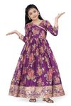 Fashion Dream Girls Tabby Silk Maxi Length Flared Embroidered Dress(FDGDRS00097 PRP 36_Purple_11-12Yrs)