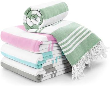 Utopia Towels - 4 Pack Turkish Beach Towel (40 x 72 Inches) - 100% Cotton Oversized Sand Free Lightweight & Quick-Dry, Prewashed for Soft Feel Large Peshtemal Towel (Cool Grey, Aqua, Pink, Sea Foam)