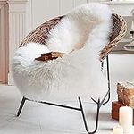 HEBE Faux Fur Sheepskin Rug Runner Soft Sheepskin Fur Chair Couch Cover White Sheepskin Area Throw Rug Runner for Bedroom Kids Living Room 2'x4'