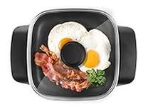 Elite Gourmet, Black EG808 8” x 8" Non-stick Electric Skillet, Dishwasher Safe with Tempered Glass Vented Lid, Rapid Heat Up, 600W, Aluminum