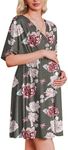 Ekouaer Labor and Delivery Gown for Hospital Maternity Nursing Dress Nightgown Pajamas for Breastfeeding Grey Floral M