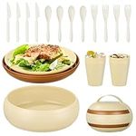 Chuboir 21 Piece Camping Plates and Bowls Set for 4 People, Picnic Tableware with Plates, Bowls, Cups and Cutlery Set, Portable Plate Set for Picnic Hiking Travel or Backpacking