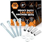 Concrete Anchors Set with 6" Lag Bolt, Lag Shield and Washer - 12 Sets per Pack - 1/2" Bolt Lag Screws 6-Inch for Parking Curb Stop - Galvanized Steel Lag Bolts