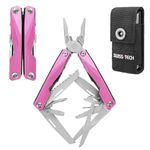 Swiss+Tech Multi-Tool Pliers 16-in-1, Multi-Tool with Carry Bag, Stainless Steel Multi-Tool with Wire Cutter, Bottle Opener, Screwdriverfor Camping Maintenance, Camping Hiking Repairing (Pink)