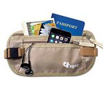 Cashew By Egoz Travel Gear Money Belt Undercover Waist Bag Pouch Bag Secures Cash Cards Passport Tickets Mobile - 100% Polyester, 2 Zip Pockets, Adjustable Strap, Side Clip, Washable - Light Slim Comfortable - Delux (Beige)