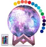 Moon Lamp Kids Night Light Galaxy Lamp 5.9 inch 16 Colors LED 3D Star Moon Light with Wood Stand, Touch & Remote Control USB Rechargeable Gift for Birthday (4.7)