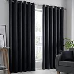 Fusion - Black Curtains W66 x L54 (168 x 137cm) - 2x Panels - Eyelet Curtains in Black - Thermal Curtains for Bedroom/Living Room - Black Curtains & Drapes - Black Door Curtains - Strata Collection