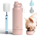 Miracle Pets Portable Dog Water Bottle with Bowl Attached 32oz Insulated Stainless Steel Water Bottles for Sports Hiking Easy Handle Dog Travel Accesories Portable Dog Bowl (Misty Rose)