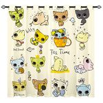 YUANZU Cat Curtains - Kids Cartoon Animals Portraits Print Pattern Eyelet Blackout Thermal Insulated & Room Darkening Window Drapes for Boys Girls Baby Nursery Bedroom 2 Panels W117cm x D137cm