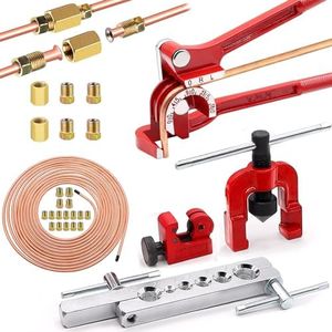 Tnisesm 3/16 Brake Line Kit 25Ft, Brake Line Flaring Tools kit Including Tubing Bender Cutter Brake 2 Unions Brake Line Fittings and 16 Fittings