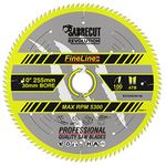 1 x SCCSW255100 SabreCut 255mm 100T x 30mm Bore FineLine Thin Kerf Wood Plywood MDF Chipboard Cross Cutting and Rip Cutting Circular Saw Blade Compatible with Dewalt Makita Milwaukee and Many Others