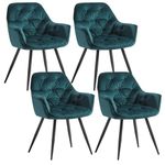 AINPECCA Dining chairs with Velvet Thick Padded Upholstered Kitchen Tub Chair Armchair with Backrest Metal Legs Living room Reception Leisure Chairs for Bedroom Lounge Office(Teal,4)