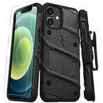 ZIZO Bolt Series for iPhone 12 Mini Case with Screen Protector Kickstand Holster Lanyard - Black