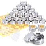 Redamancy 24 pcs Aluminium Empty Containers, 5ml Aluminium Tins Jars, Lip Balm Tins with Screw Lids, Round Travel Cream Jars with Labels and Mini Spatula, for Lip Balm, Lotion, Cream, Mini Candles