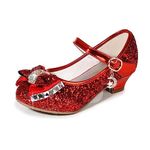 M MUNCASO Mary Jane Princess Shoes with Shiny Bow,Glitter Girls Party Shoes, Flower Girl Shoes for banquets, Weddings, Birthday Parties,Cosplay Party Red