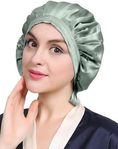 LilySilk 100% Mulberry Silk Bonnet Flat Front Silk Night Sleep Cap Adjustable Hair Wrap for Sleeping, Avocado Green