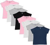 Pink Angel Kids Girls Cotton Crew Neck Shirt, Casual Solid Plain Short Sleeve Tees - 8 Pack, Assorted Colors