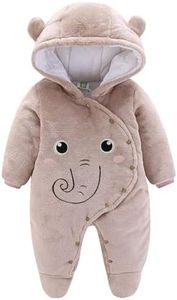 JiAmy Newborn Baby Winter Hooded Romper Fleece Snowsuit Jumpsuit Cartoon Elephant Outfits Brown 9-12 Months