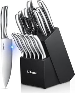 D.Perlla Couteaux de Cuisine, Set Couteau de Cuisine 16 Pièces en Acier Inoxydable, Bloc de Couteaux Professionnel avec Support en Bois