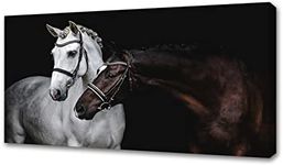 LK0650-Jiuqinghua Wall Art Canvas Print Picture White and Brown Horses 1 Panel Wild Animal Painting Artwork for Living Room Bedroom Office Home Wall Decor Stretched and Framed Ready to Hang