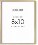 HAUS AND HUES 8x10 Gold Picture Frame - 8x10 Gold Poster Frame, Gold 8x10 Picture Frames, 8x10 Wall Picture Frame, 8x10 Picture Frame Gold, Gold Metallic Picture Frame (Gold Aluminum Frame)