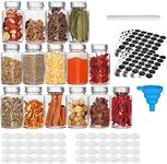 Fashionwu 24 Pcs Spice Jars, 4oz Square Glass Spice Jars with Shaker Lids, Airtight Metal Caps, Labels, Chalk Marker and Silicone Collapsible Funnel, Seasoning Bottles for Rack, Cabinet, Drawer