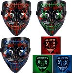 [3PACK] Halloween Scary Mask LED Mask--LED Purge MaskLED Light Up Mask EL Wire Light Up for Festival Cosplay Halloween Costume Halloween Festival Party（Blue Light+Green Light+Red Light）