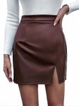 Mrugneni Short slit skirt in faux leather (30, BROWN)