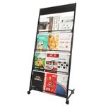 Umisu Magazine Rack Floor-Standing,4-Layer Brochure Display Stand Tiered Design with Wheels,High-Hardness Metal Magazine Display Rack,Suitable for Exhibitions,Shopping Malls, Hospitals,Offices-Black