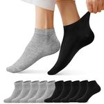 FALARY Trainer Ankle Socks for Men Women 10 Pairs Sport Low short Grey Black 9-11