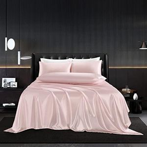 HommxJF 4Pcs Blush Pink Silk Sheets Twin Satin Sheets Set Twin Size Sheets Silky Comforter Bedding Sheets with 1 Satin Flat Sheet,1Deep Pocket Fitted Sheet,2 Pillowcases with Envelope Closure