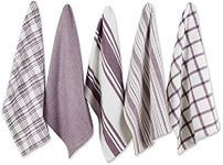 DII Assorted Woven, Kitchen Dishtowel Set, 18x28, Eggplant, 5 Piece