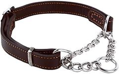 Love Dream Martingale Collars for Dogs, Leather Training Dog Collar, Stainless Steel Chain Anti-Escape No Pull Dog Collar for Medium Large Dogs (S(11.8"-16.9"), Brown)