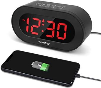 REACHER Small LED Digital Alarm Clock with Simple Operation, Full Range Brightness Dimmer, USB Phone Charger Port, Easy Snooze, Adjustable Alarm Volume, Outlet Powered for Bedrooms Bedside(Black)