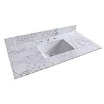 Runboll Marble 43-Inch Vanity Top Engineered Stone Bathroom Vanity Sink Top with Rectangle Sink, 3 Faucet Holes, and 1 Backsplash