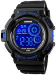 Fanmis Mens Boys Sports Multifunction Waterproof Digital Watch Military 12/24H Electronic Alarm Stopwatch 7 Color Backlight 164FT Water Resistant Calendar Black Rubber Strap Watch Blue