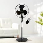 UR CHOICE 16-Inch Pedestal Standing Floor Fan with Remote Control | Oscillating Air Cooling | Electric Fan - 3 Speed, Adjustable Height & Up-Down Tilt | Black