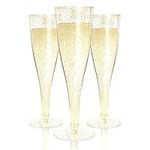 Prestee 200 Champagne Flutes Plastic | Disposable Champagne Flute | Gold Glitter Plastic Champagne Glasses for Parties | Mimosa Bar, Wedding, Shower Party, New Years Eve Party Supplies 2024 (Gold)