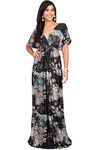 koh koh Womens Long Kimono Sleeve Short Sleeves V-Neck Vintage Floral Print Summer Hawaiian Casual Cocktail Sundress Sun Gown Gowns Maxi Dresses, Black M 8-10