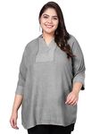 Indietoga Women's Plus Size Grey Embroidered Casual Cotton Linen Tunic (3XL)