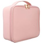 LACOPINE Makeup Organizer Cosmetic Artist Storage Case, Professional Makeup Bag with Adjustable Dividers, Elastic Makeup Brush Slots and Shoulder Strap for Women (BABY PINK)