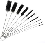 8 Inch Nylon Tube Cleaner Brush Set, (Black Variety Pack) Long Straw and Bottle Brush, Flexible Brushes for Cleaning Pipes, Keyboards, Glass and Hard to Reach Areas, Set of 10 Different Sizes